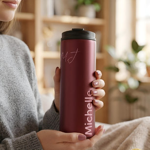 Personalised Name Minimalist Chic Burgundy & Pink Thermal Tumbler