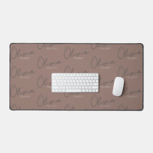 Personalised Name Minimalist Mocha Brown Script Desk Mat
