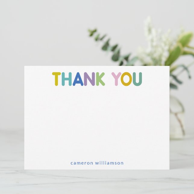 Personalised Name Minimalist Rainbow Typography Thank You Card (Standing Front)