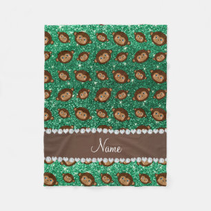 Personalised name mint green glitter monkeys fleece blanket