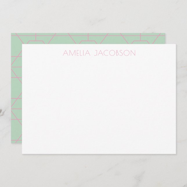 Personalised Name Mint Green Pink Geometric Lines Card (Front/Back)