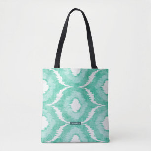 Personalised Name Mint Ikat Pattern Bridesmaid Tote Bag