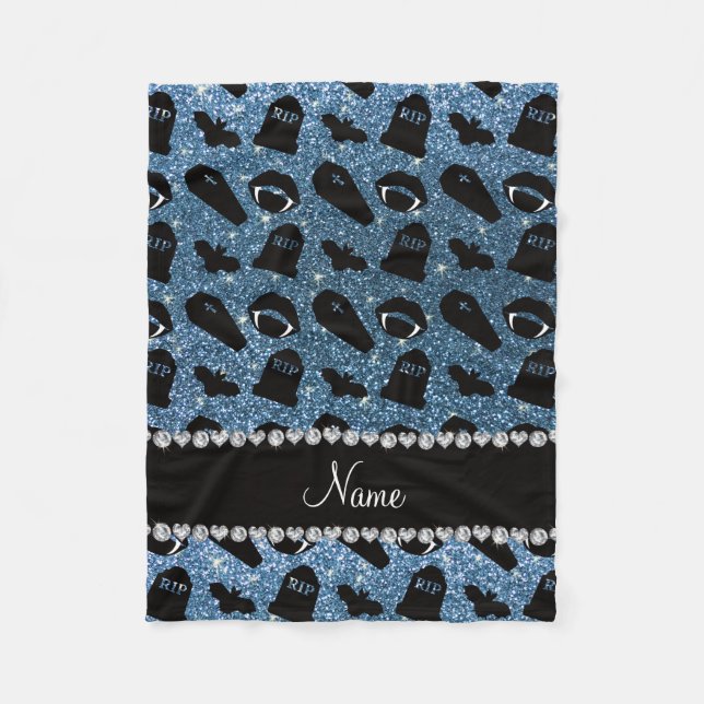 Personalised name misty blue glitter vampire fleece blanket (Front)