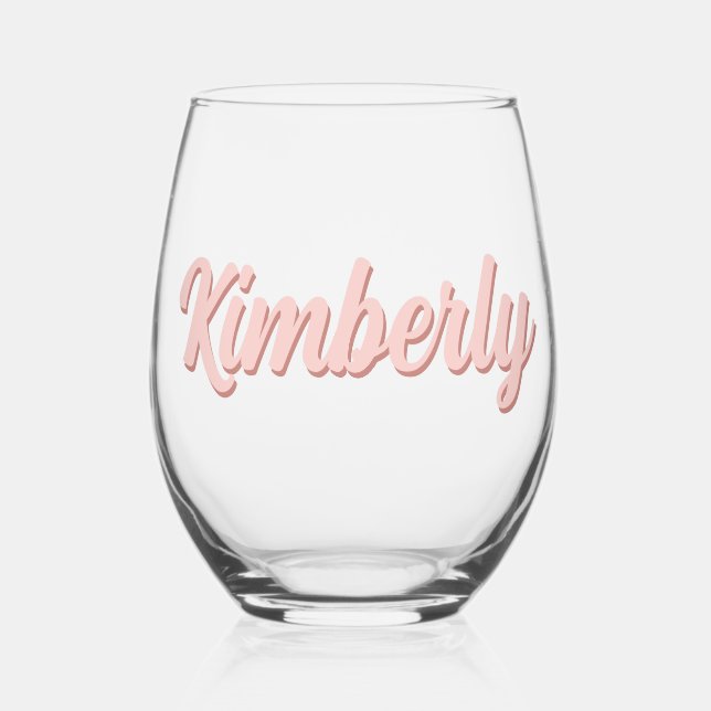 Personalised Name Modern and Elegant Stemless Wine Glass (Front)