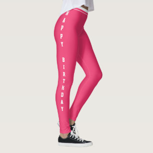 Personalised Name Modern Birthday Pink Athleisure Leggings