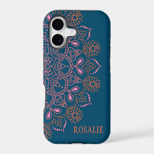 Personalised Name Modern Blue Boho Floral Mandala