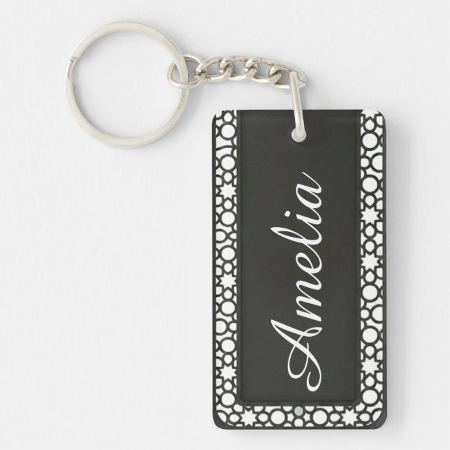Personalised Name Modern Geometric Filigree Design Key Ring (Front)
