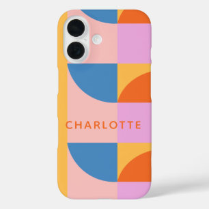 Personalised Name Modern Geometric Pink Blue Bold iPhone 16 Case