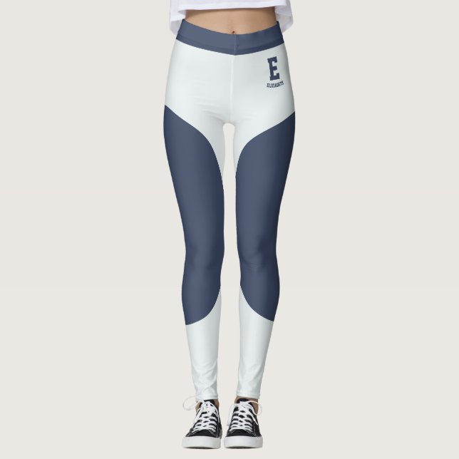 Personalised Name Modern Grey Blue Cyan Monogram Leggings (Front)