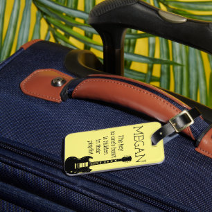 Personalised Name Modern Minimal Electric Guitar L Luggage Tag
