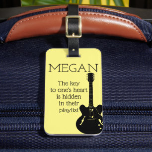 Personalised Name Modern Minimal Electric Guitar L Luggage Tag