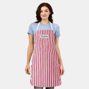 Personalised Name Modern Pink Red Classic Stripes Apron