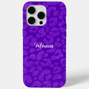 Personalised Name Modern Stylish Glitter purple iPhone 15 Pro Max Case