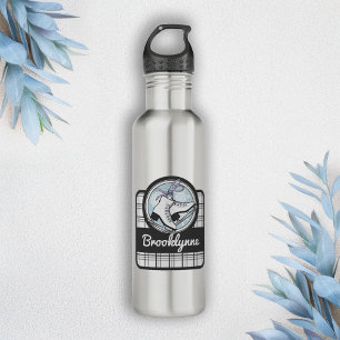 Personalised Name Modern Tartan Ice Skating 710 Ml Water Bottle