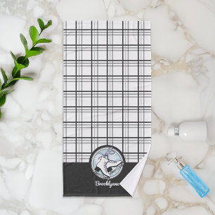 Personalised Name Modern Tartan Ice Skating Bath Towel Set