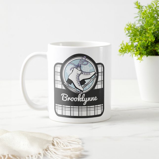 Personalised Name Modern Tartan Ice Skating Coffee Mug (Creator Uploaded)