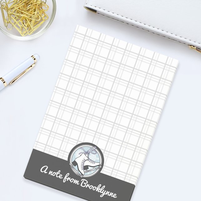 Personalised Name Modern Tartan Ice Skating Post-it Notes (Creator Uploaded)