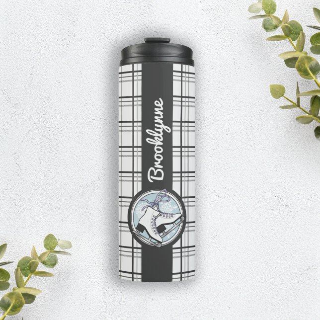 Personalised Name Modern Tartan Ice Skating Thermal Tumbler (Creator Uploaded)