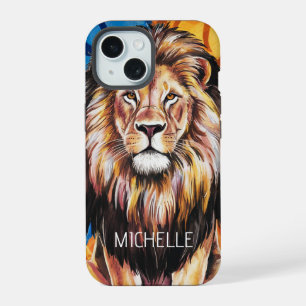 Personalised Name Modern Watercolor lion iPhone 15 Case