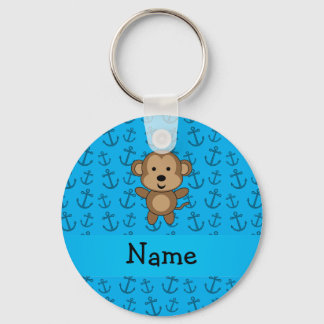Personalised name monkey blue anchors pattern key ring