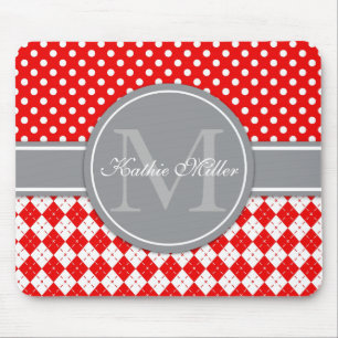 Personalised Name & Monogram Argyle Polkadot Mouse Pad