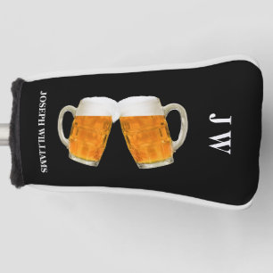 Personalised Name & Monogram Beer Photo Black  Golf Head Cover
