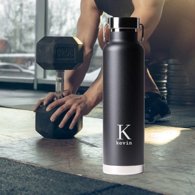 Personalised name monogram black and white water bottle (Creator Uploaded)