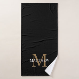 Personalised Name Monogram Black Bath Towel