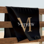 Personalised Name Monogram Black Beach Towel<br><div class="desc">Create your own personalised black round beach towel with your custom name and monogram.</div>