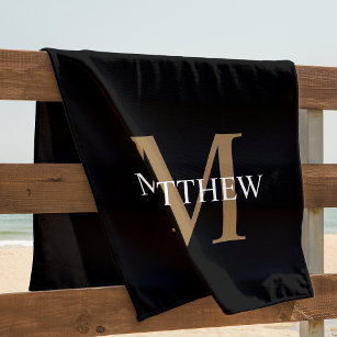 Personalised Name Monogram Black Beach Towel