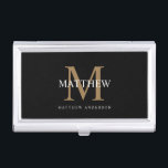 Personalised Name Monogram Black Business Card Holder<br><div class="desc">Create your own personalised black round business card case wallet with your custom name and monogram.</div>