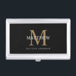 Personalised Name Monogram Black Business Card Holder<br><div class="desc">Create your own personalised black round business card case wallet with your custom name and monogram.</div>