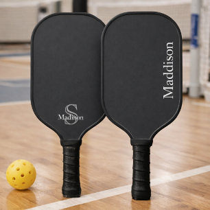 Personalised Name Monogram Black Charcoal Grey Pickleball Paddle