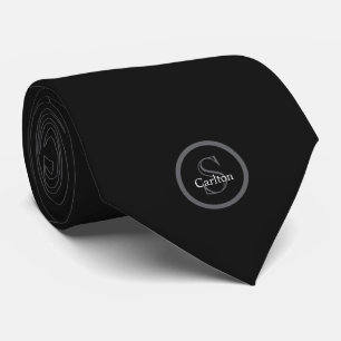Personalised Name Monogram Black Charcoal Grey Tie