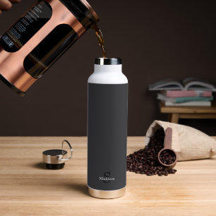 Personalised Name Monogram Black Charcoal Grey Water Bottle