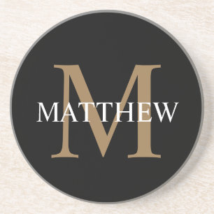 Personalised Name Monogram Black Coaster