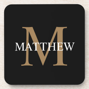 Personalised Name Monogram Black Coaster
