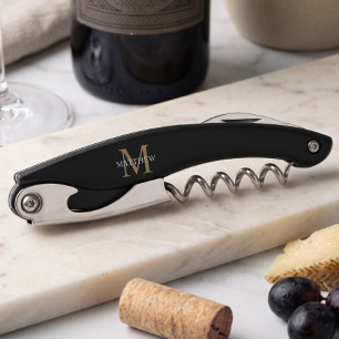 Personalised Name Monogram Black Corkscrew