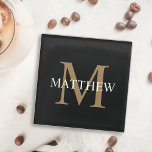 Personalised Name Monogram Black Glass Coaster<br><div class="desc">Create your own personalised black round glass coaster with your custom name and monogram.</div>