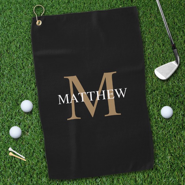 Personalised Name Monogram Black Golf Towel (Creator Uploaded)