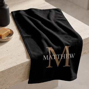 Personalised Name Monogram Black Hand Towel