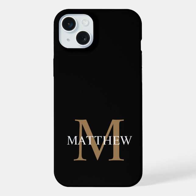 Personalised Name Monogram Black iPhone Case (Back)