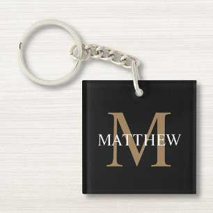 Personalised Name Monogram Black Key Ring