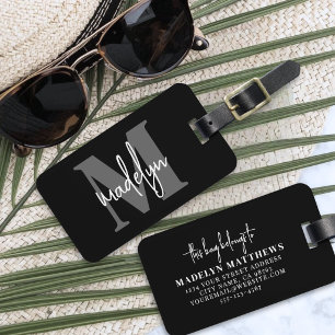 Personalised Name Monogram Black Luggage Tag