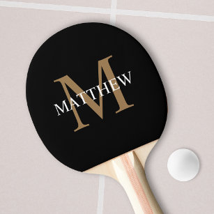 Personalised Name Monogram Black Ping Pong Paddle