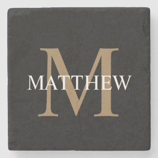 Personalised Name Monogram Black Stone Coaster
