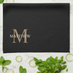 Personalised Name Monogram Black Tea Towel<br><div class="desc">Create your own personalised black round kitchen towel with your custom name and monogram.</div>