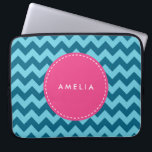 Personalised Name Monogram Blue Chevron Laptop Sleeve<br><div class="desc">Modern and trendy chevron pattern in shades of blue. Customise this by adding your name; click the "Customise it" button and you can easily replace the placeholder text to add your text.</div>