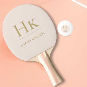 Personalised Name Monogram Blush Pink Gold Ping Pong Paddle
