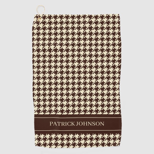 Personalised Name Monogram Brown Houndstooth  Golf Towel (Front)